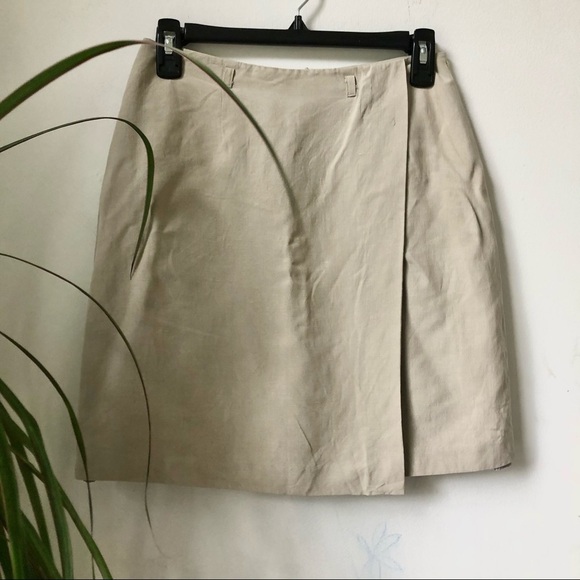 TAILOR B.Moss Women’s Silk Linen Tan Faux Wrap Mini Skirt Size 6 - Picture 6 of 15
